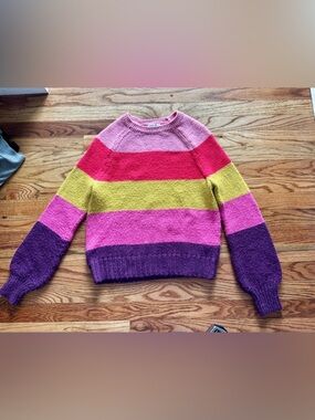 GAP Striped Crewneck Sweater - Pink, Red, Yellow, Purple